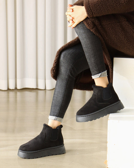 Ensfarvede snestøvler med tyk sål