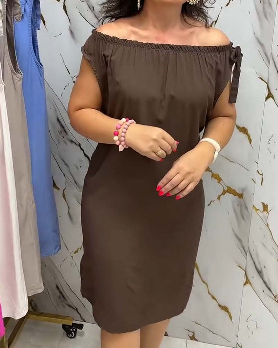 Kjole Off-Shoulder Slips Ensfarvet