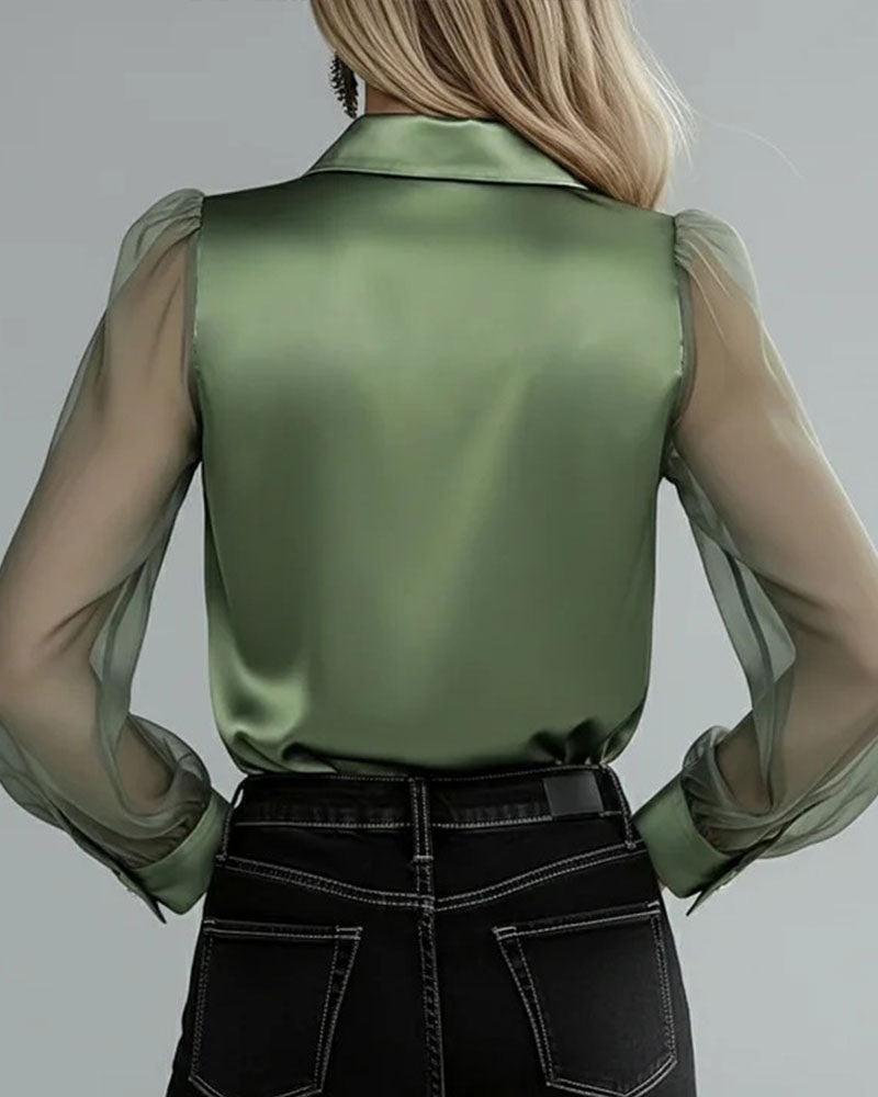 Skjorte Jakkeslag Net Patchwork Langærmede