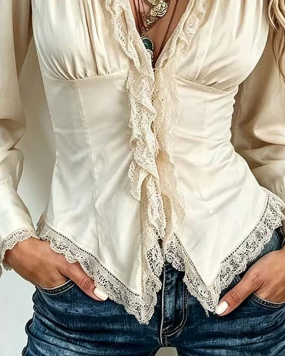 Bluse Krave Blonder Sammenføjet Langærmet