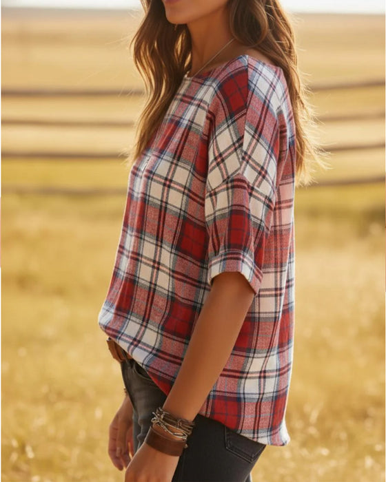 Bluser Rund Hals Tartan