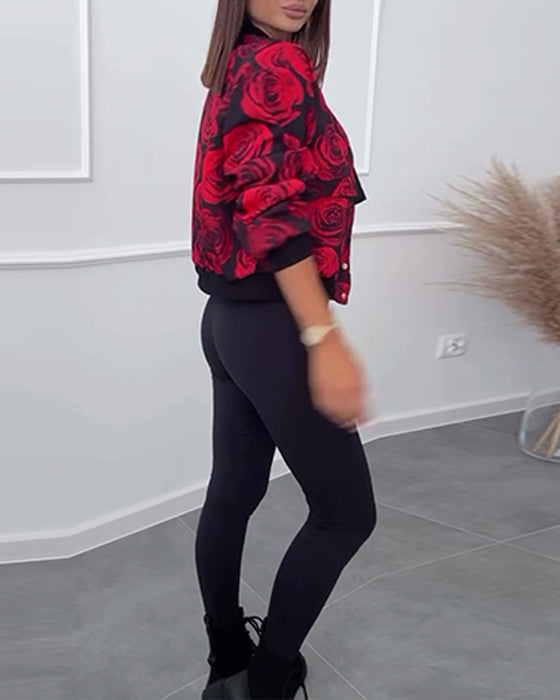 Afslappet jakke med roseprint