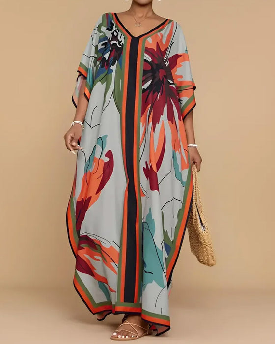 Kjole V-Hals Løs Tryk Resort Cover-Up