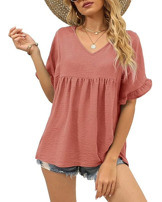 Bluse Afslappet Rynke Loose Fit
