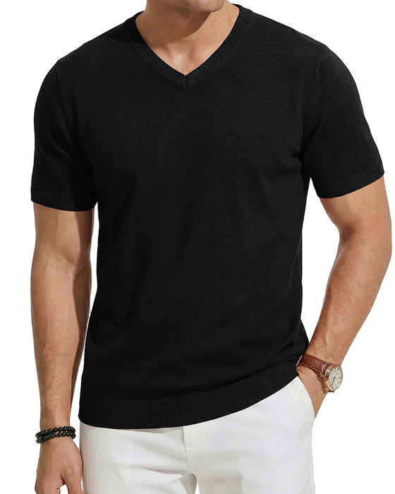 Pullover Mini V-Hals Casual Ensfarvet