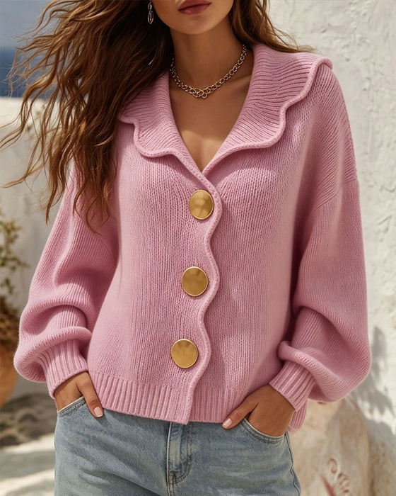Cardigan Stor Revers Kort Metallknap