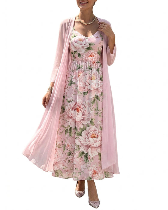 Set Blomstrende Tryk Kjole Todelt
