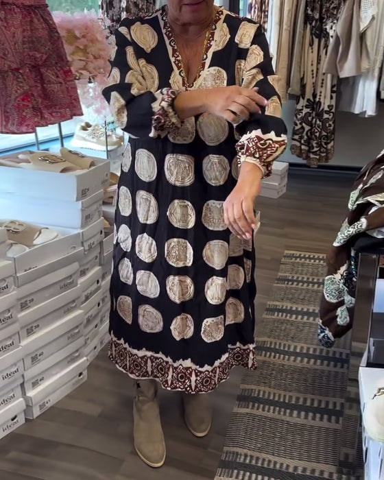 Kjole Langærmet V-Hals Trykt