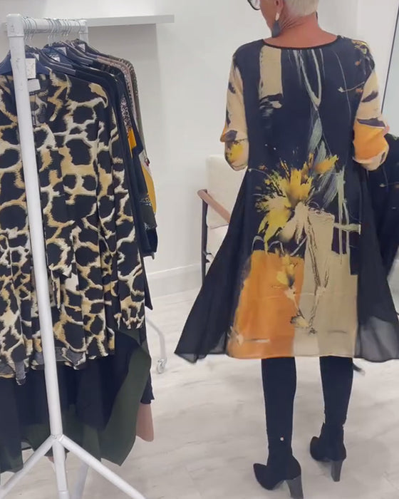 Kjole Med Rund Halsudskæring Og Retro Tryk