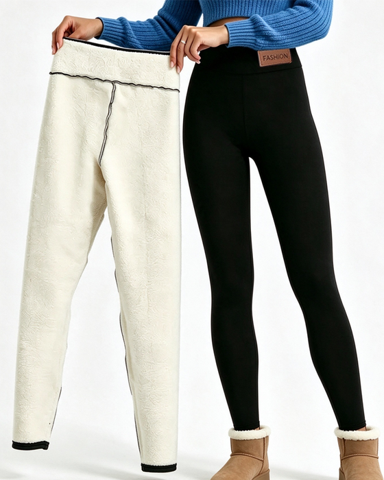 Leggings Fleece-Fôret Ensfarvet Lomme