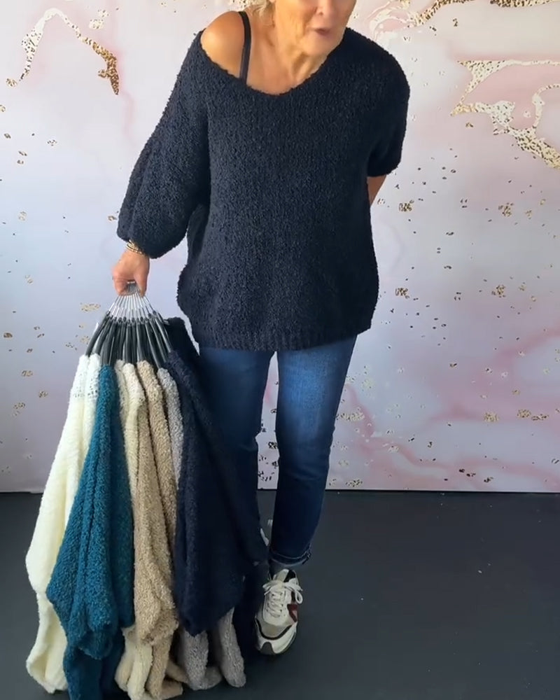 Ensfarvet sweater i løs pasform