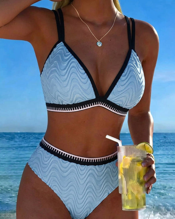 Bikini Farveblok Dobbeltstrop Tekstureret
