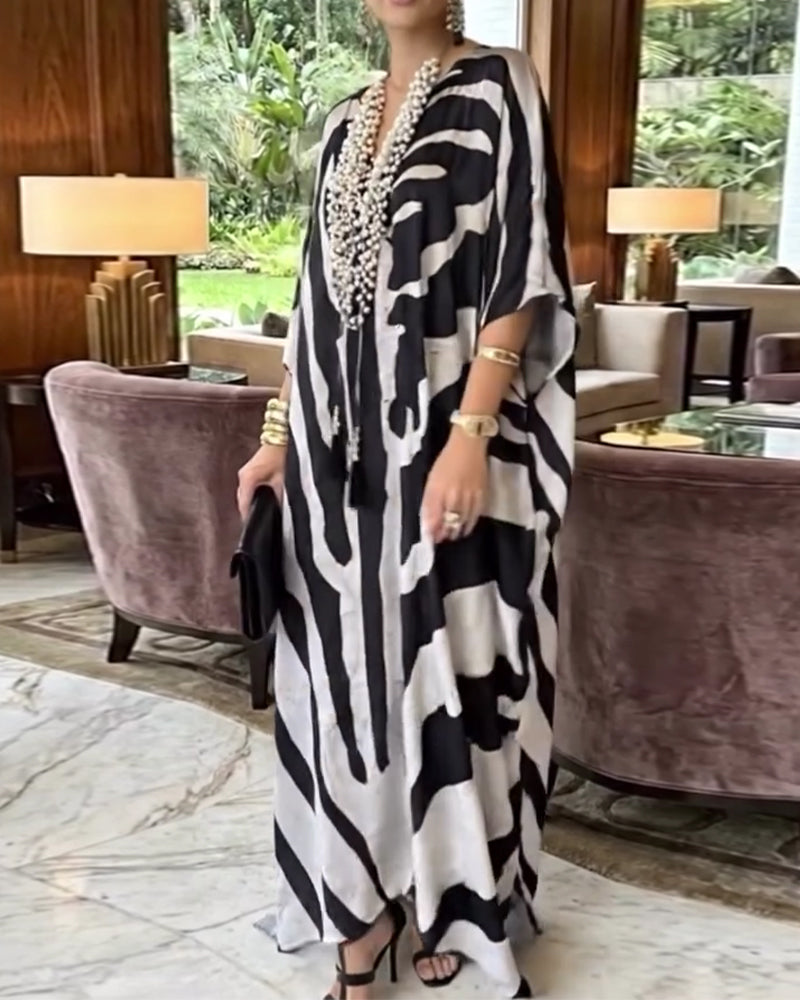 Kjole Abstrakt Tryk Løs Morgenkåbe