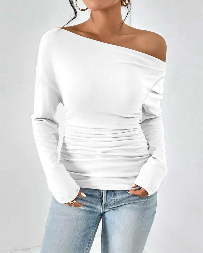 Top Off-Shoulder Lagdelt Ensfarvet