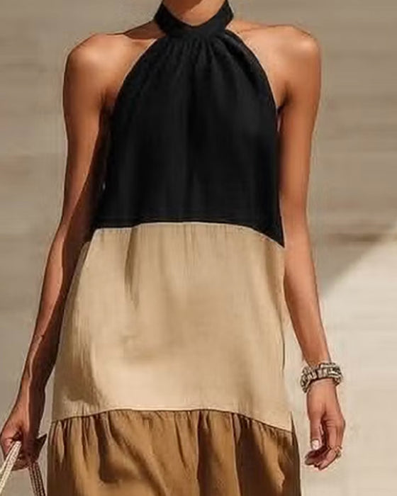 Kjoler Halter Off-Shoulder Lapværk Farveblok