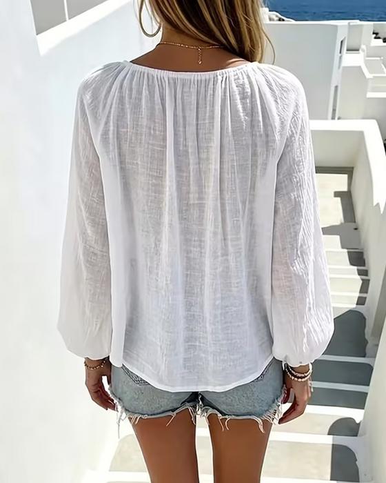 Bluse Snørebånd Enfarvet