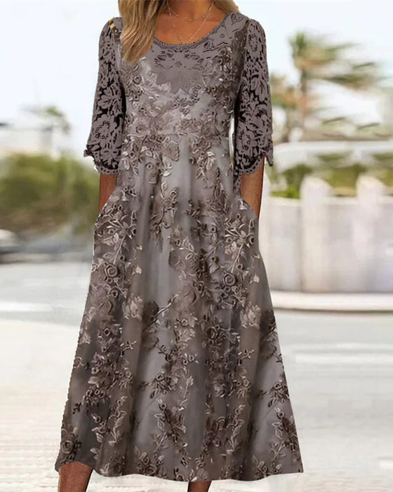 Kjole Med Rund Halsudskæring Og Trekvartsærmer