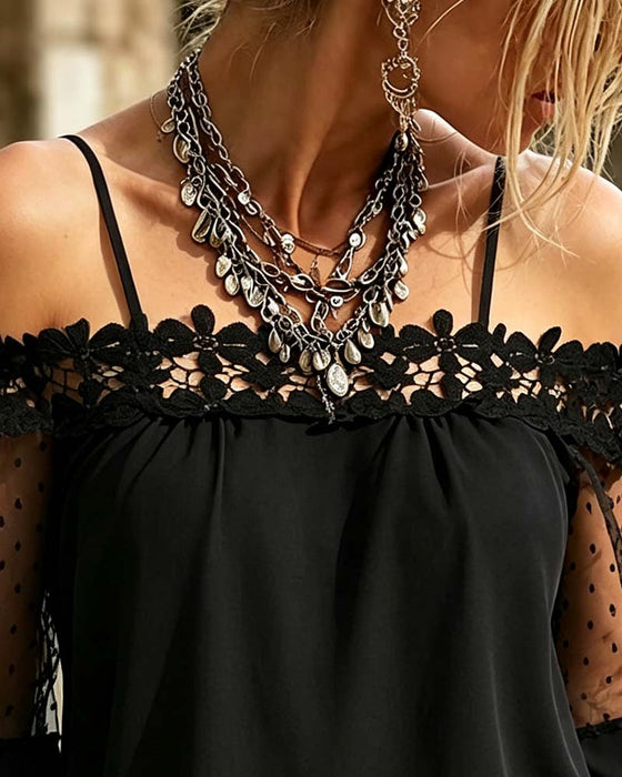 Bluse Bardot Stroppet Blonde Panel Udskæring