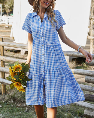 Afslappet ternet skjortekjole