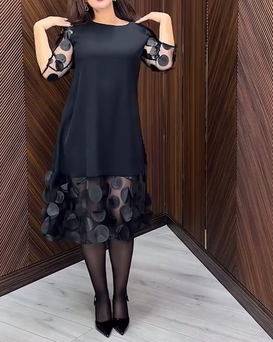 Kjole Mesh Stitching Modne Rund Hals