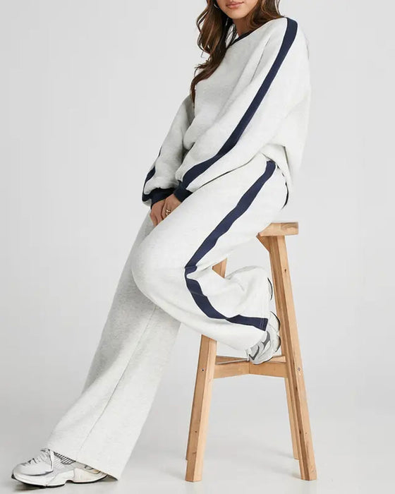 Sæt Side Farveblok Rund Hals Sweatshirt