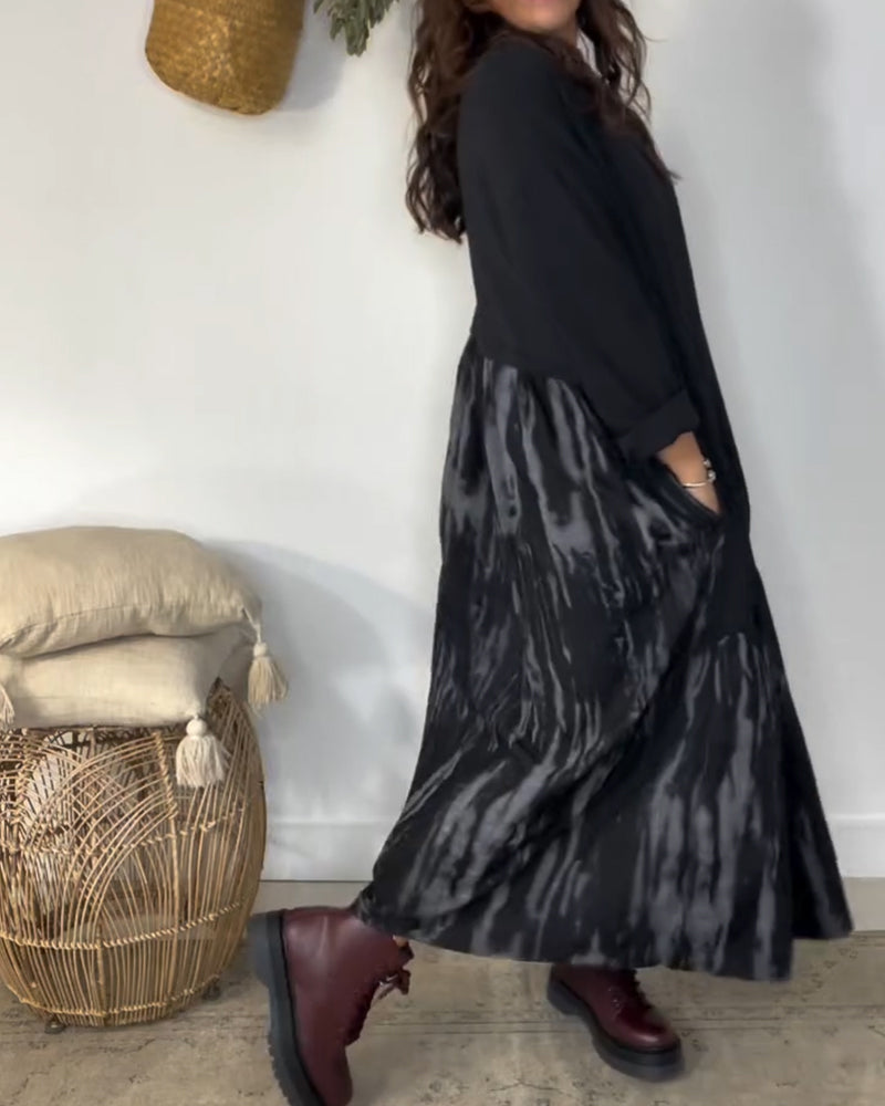 Kjole Rund Halsudskæring Uregelmæssig Patchworktryk