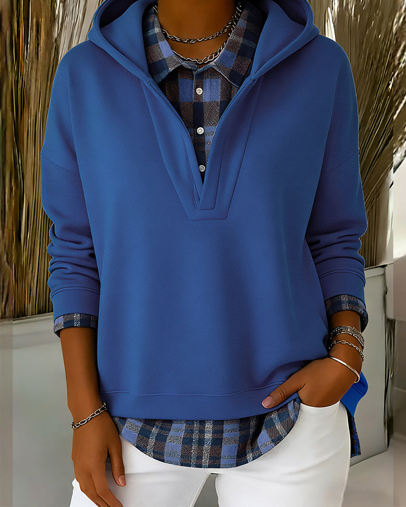 Hættetrøje Falsk Todelt Ternet Patchwork