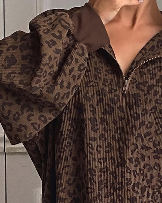 Sweatshirt Leopardmønster Langærmet