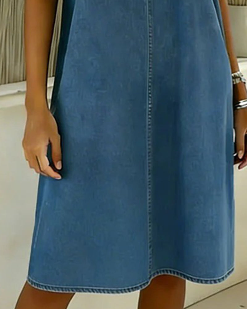 Kjole Afslappet V-Udskæring Kort Ærme Denim