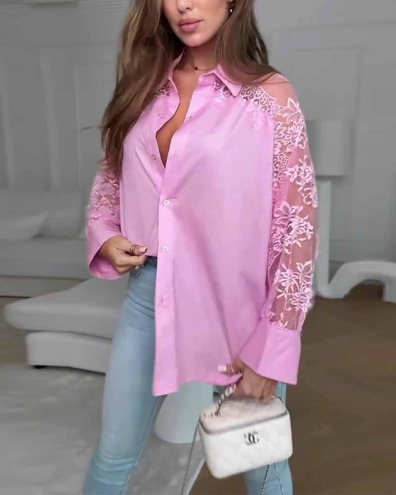 Skjorte Elegant Blonde Patchwork Jakkeslag