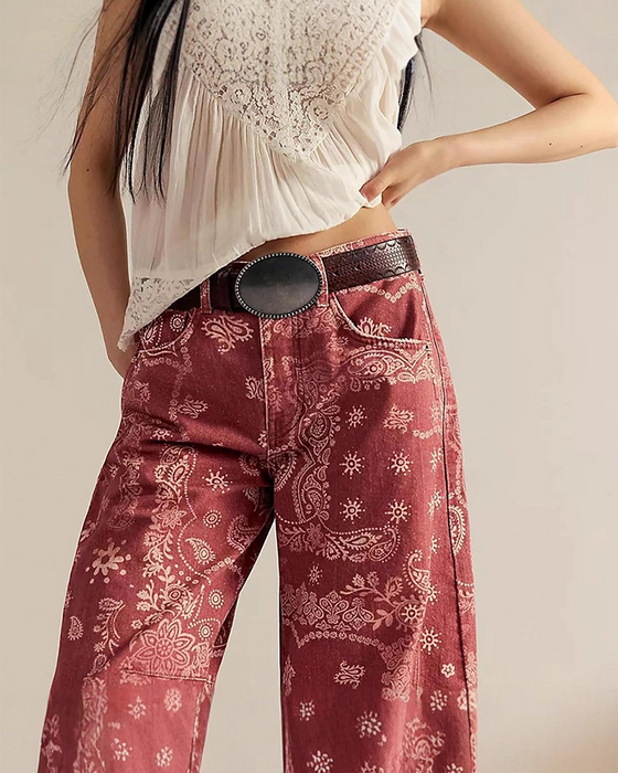 Jeans Løs Pasform Tryk Midjetalje