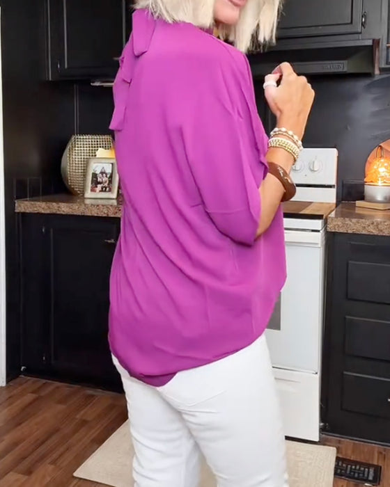 Bluse Mock Neck Løs Ensfarvet