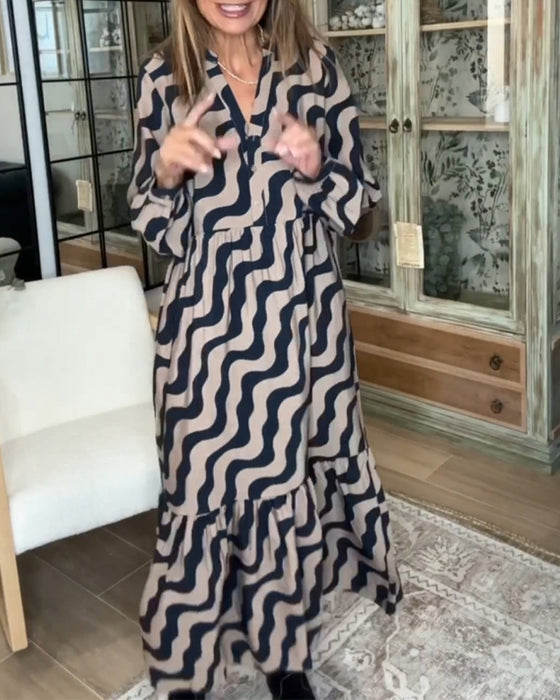 Printet lang løs kjole