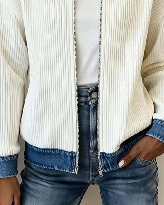 Frakke Revers Lynlås Denim Panel