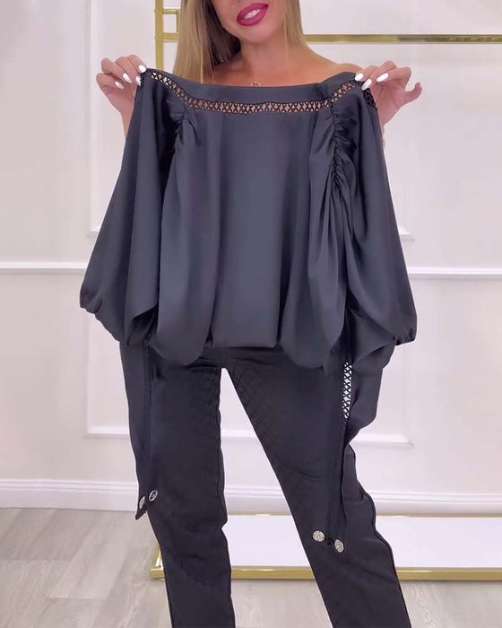 Bluse Lanterneærmer Én Skulder Ensfarvet