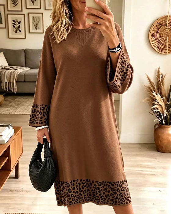 Kjole Leopardprint Rund Hals Paneleret Shift