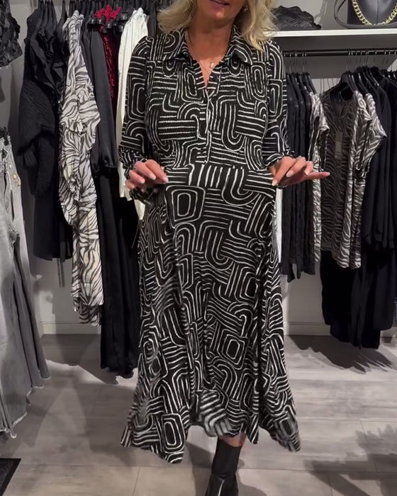 Kjole Med Lapel - Hals - Design Og Modiske Trykte Egenskaper