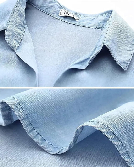 Skjorte Krave Lomme Knapning Denim