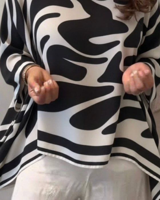 Bluse Zebramønster Flagermusærmer Rund Hals