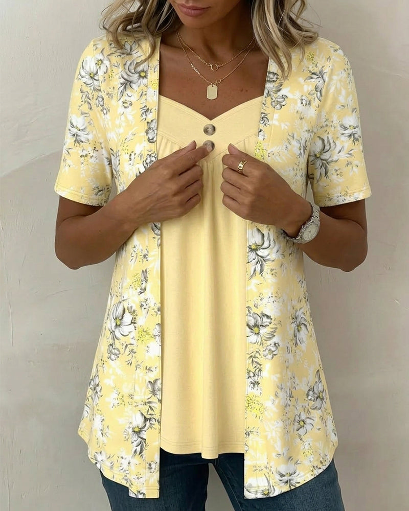 T-Shirt Blomstermønster Falsk Todelt