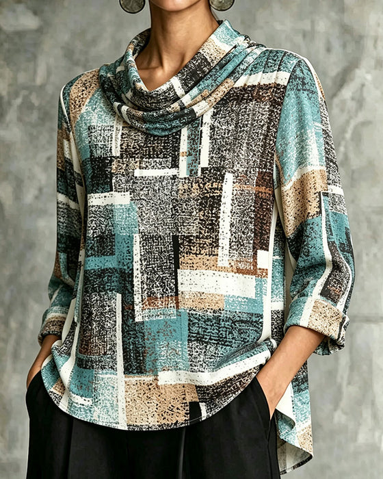 Bluse Geometrisk Tryk Slouchy Hals Albuelang Ærme