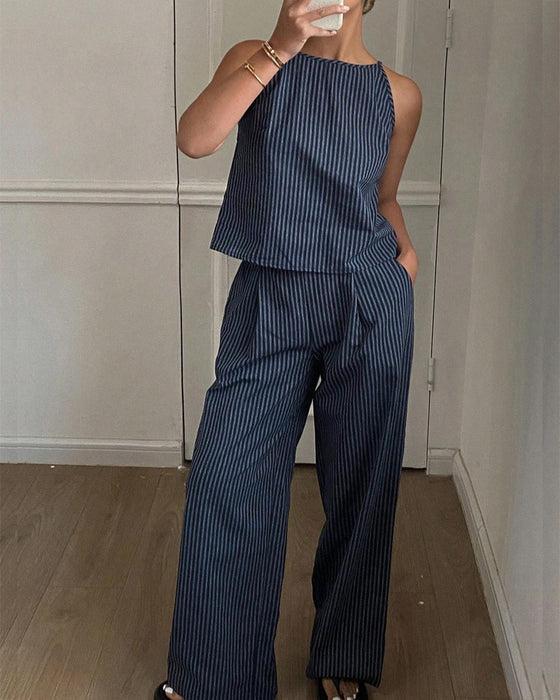 Sæt Stribet Camisole Brede Ben Bukser