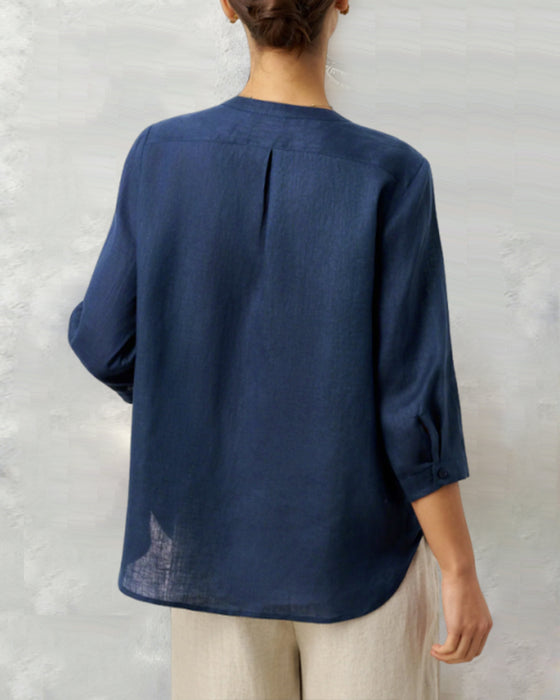 Skjorte Tre-Fjerdedels Ærme Bomul Knappet