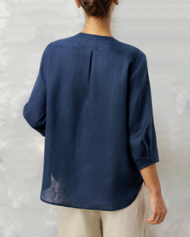 Skjorte Tre-Fjerdedels Ærme Bomul Knappet