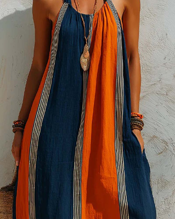 Kjole Farveblok Lodret Stribe Halter