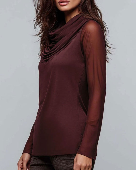 Bluse Mock Hals Ensfarvet Casual