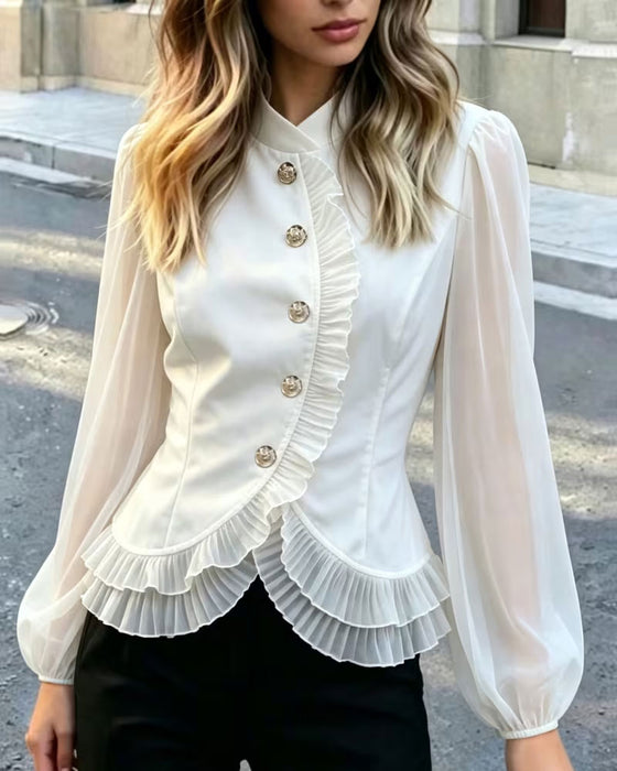Bluse Mini Mandarin Krave Sheer Ruffle