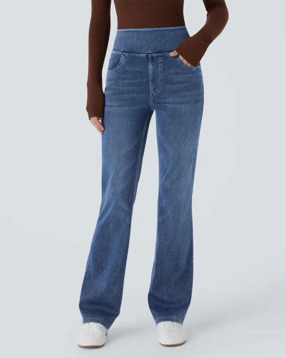 Bukser Høj Talje Denim Lomme Udsvængede