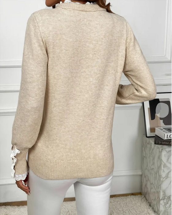 Elegant Sweater Med Blondekant