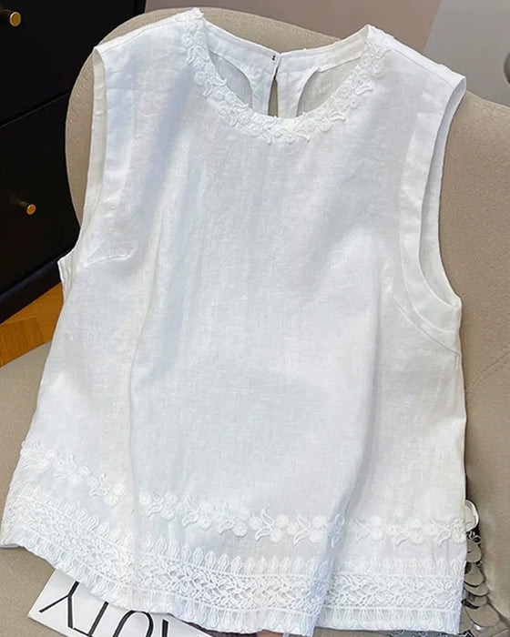 Tank Top Rund Hals Broderet Kant